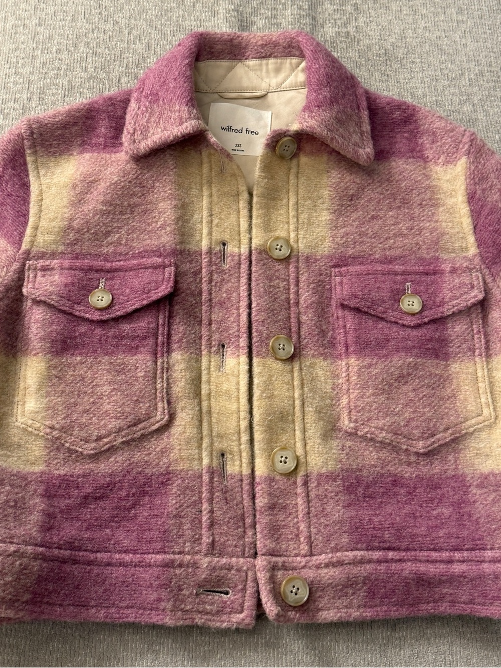 Aritzia Ganna Cropped Purple Plaid Coat 2XS NWT
